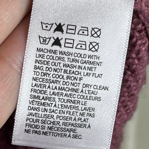 LUCKY BRAND | Mauve Chunky Open Knit Balloon Sleeve Crew Neck Sweater | Size S - Picture 10 of 13